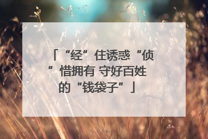 “经”住诱惑“侦”惜拥有 守好百姓的“钱袋子”