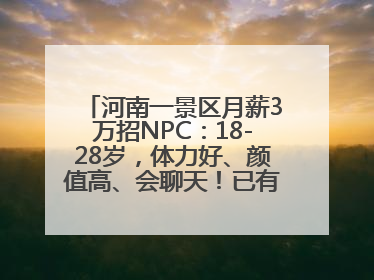 河南一景区月薪3万招NPC：18-28岁，体力好、颜值高、会聊天！已有1000多人应聘