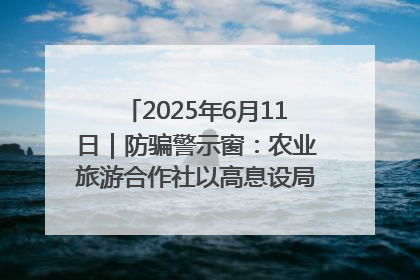 2025年6月11日｜防骗警示窗：农业旅游合作社以高息设局，集资380万